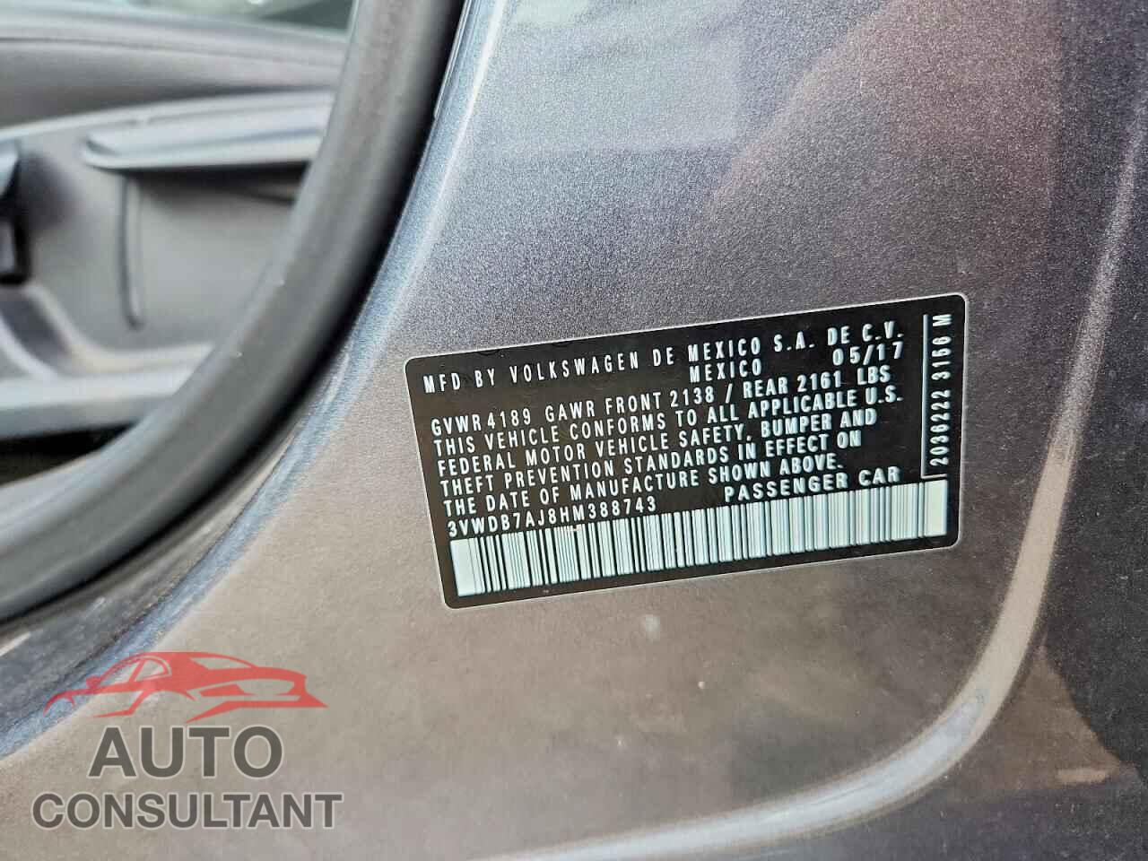 VOLKSWAGEN JETTA 2017 - 3VWDB7AJ8HM388743