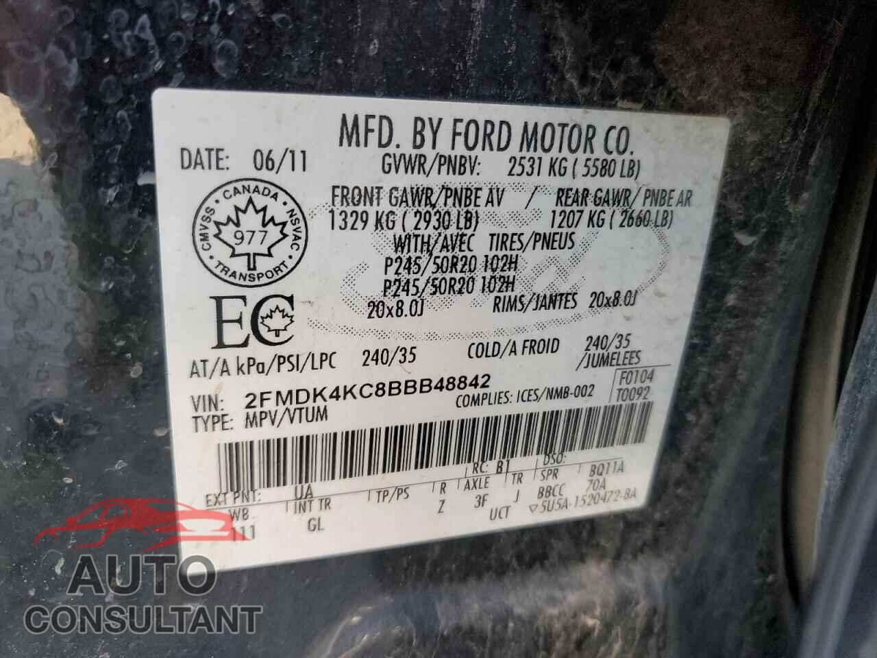 FORD EDGE 2011 - 2FMDK4KC8BBB48842