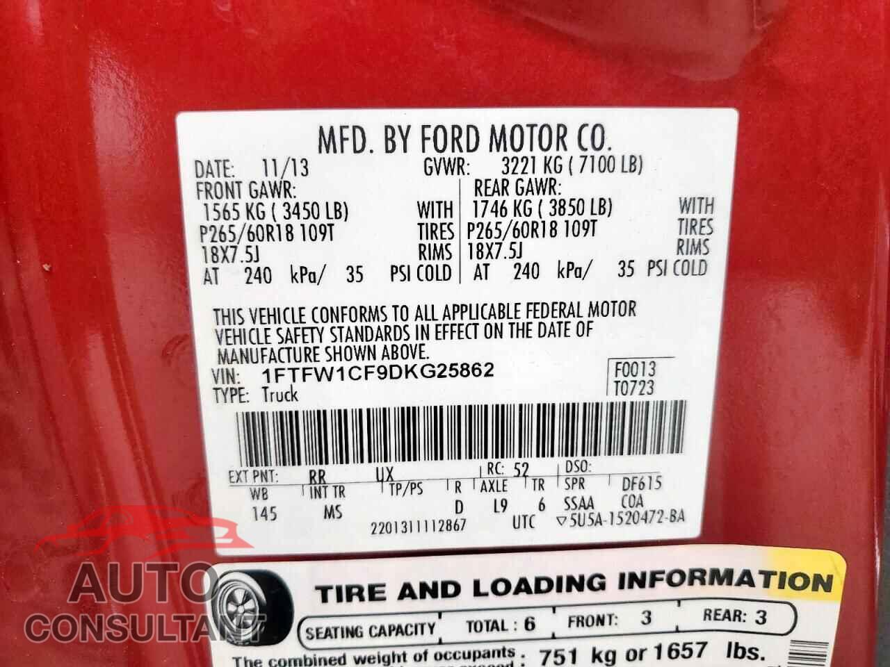 FORD F-150 2013 - 1FTFW1CF9DKG25862