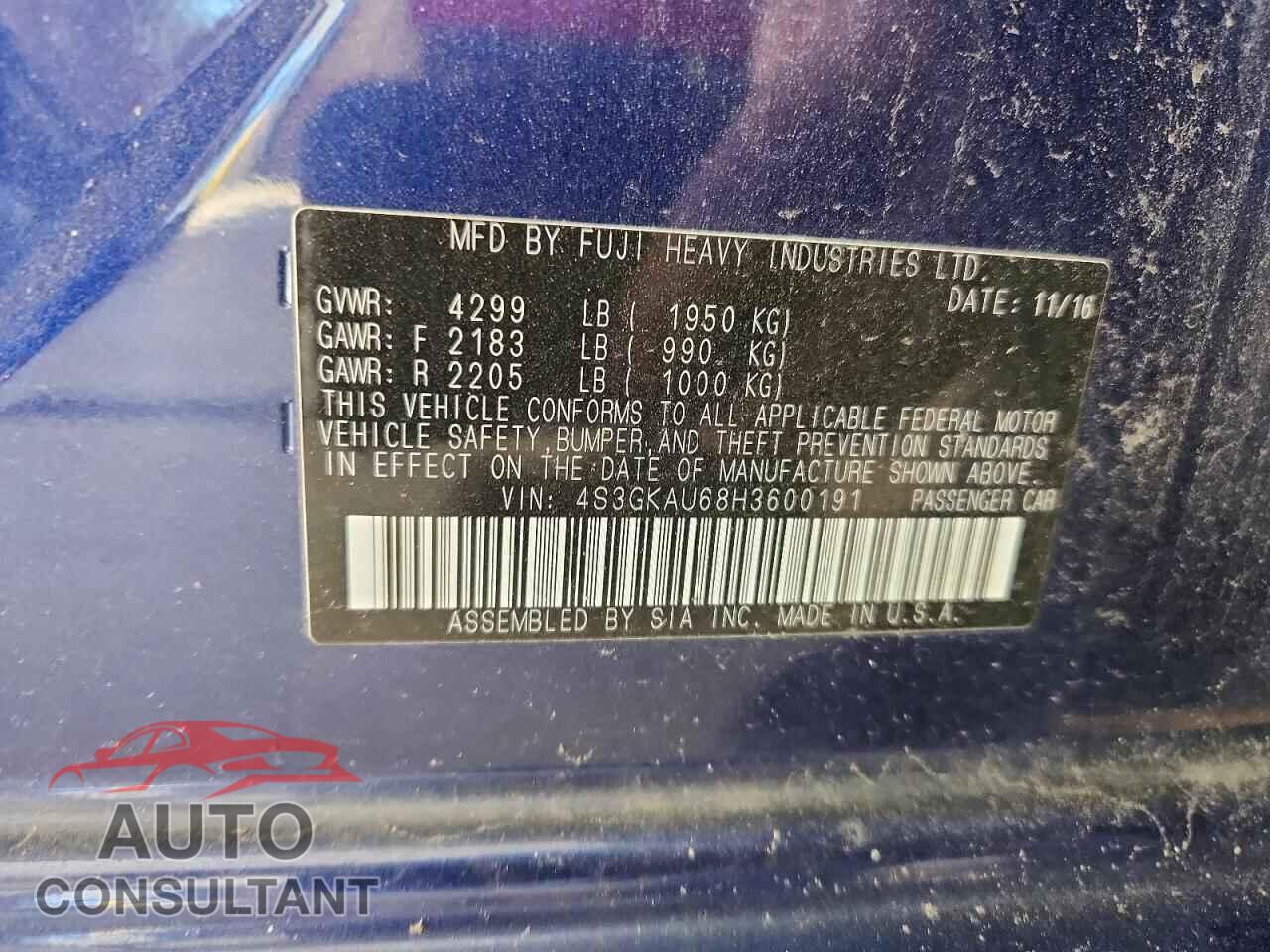 SUBARU IMPREZA 2017 - 4S3GKAU68H3600191