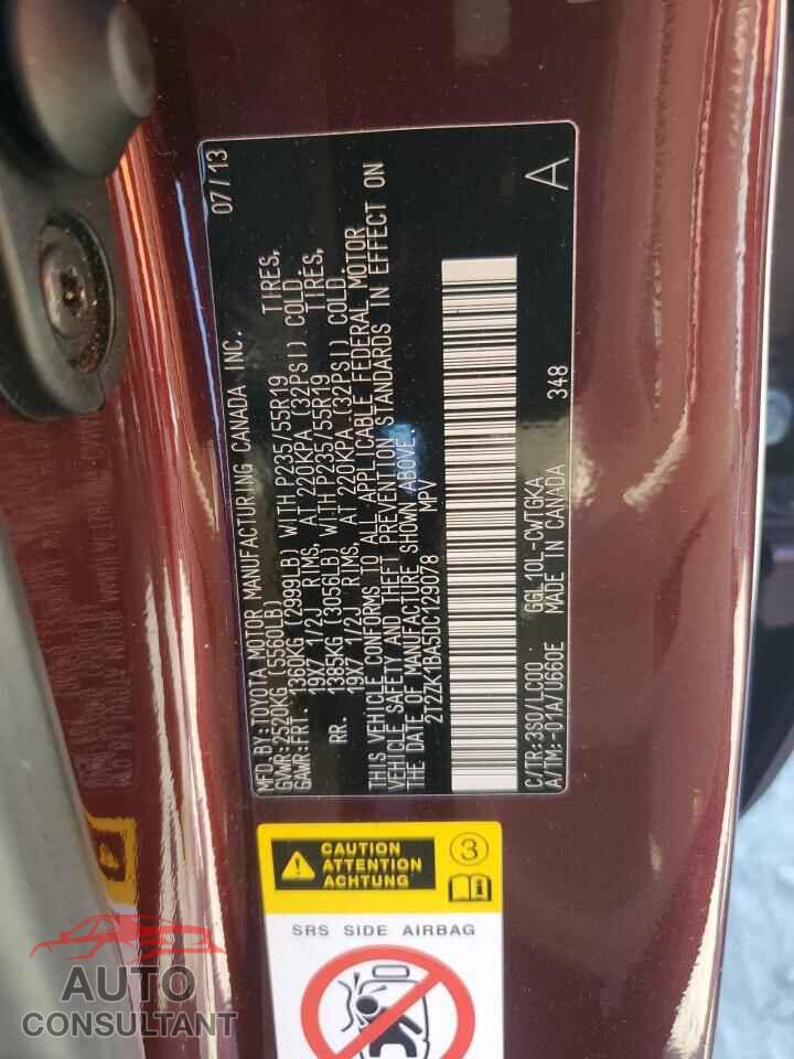 LEXUS RX350 2013 - 2T2ZK1BA5DC129078