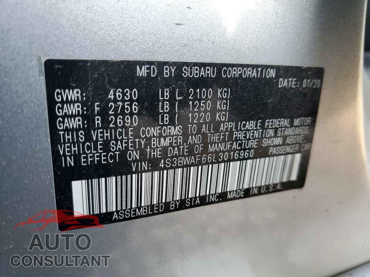 SUBARU LEGACY 2020 - 4S3BWAF66L3016960