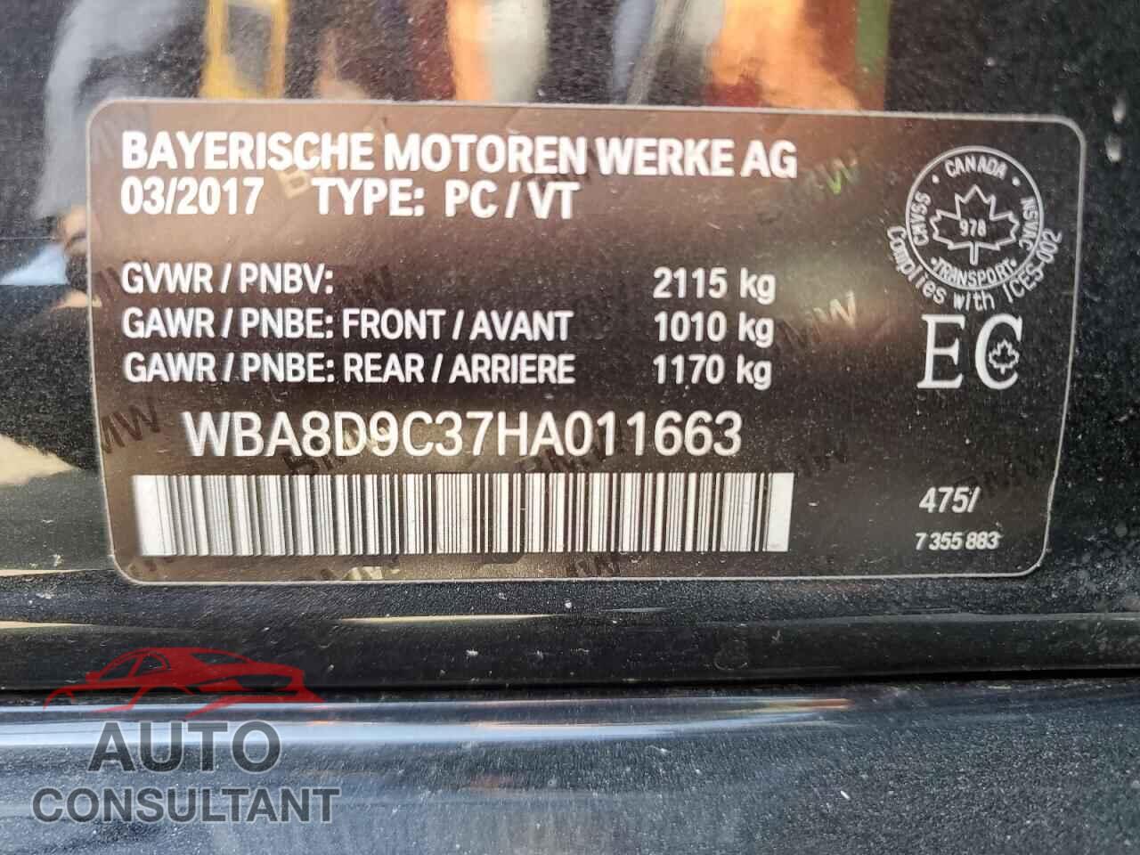 BMW 3 SERIES 2017 - WBA8D9C37HA011663
