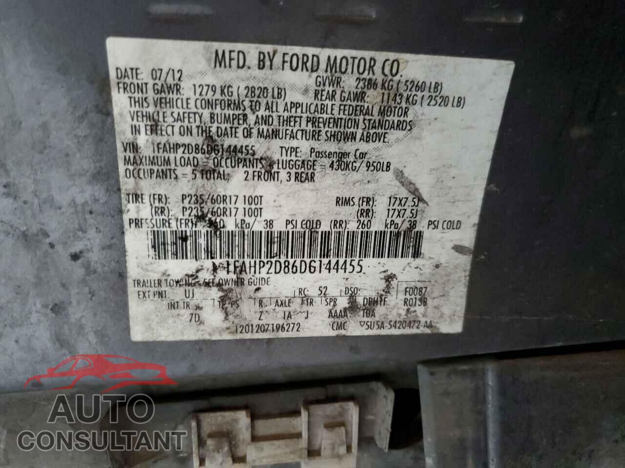 FORD TAURUS 2013 - 1FAHP2D86DG144455