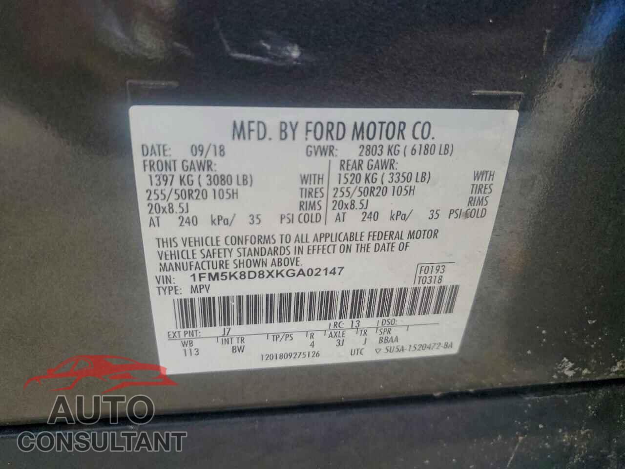 FORD EXPLORER 2019 - 1FM5K8D8XKGA02147