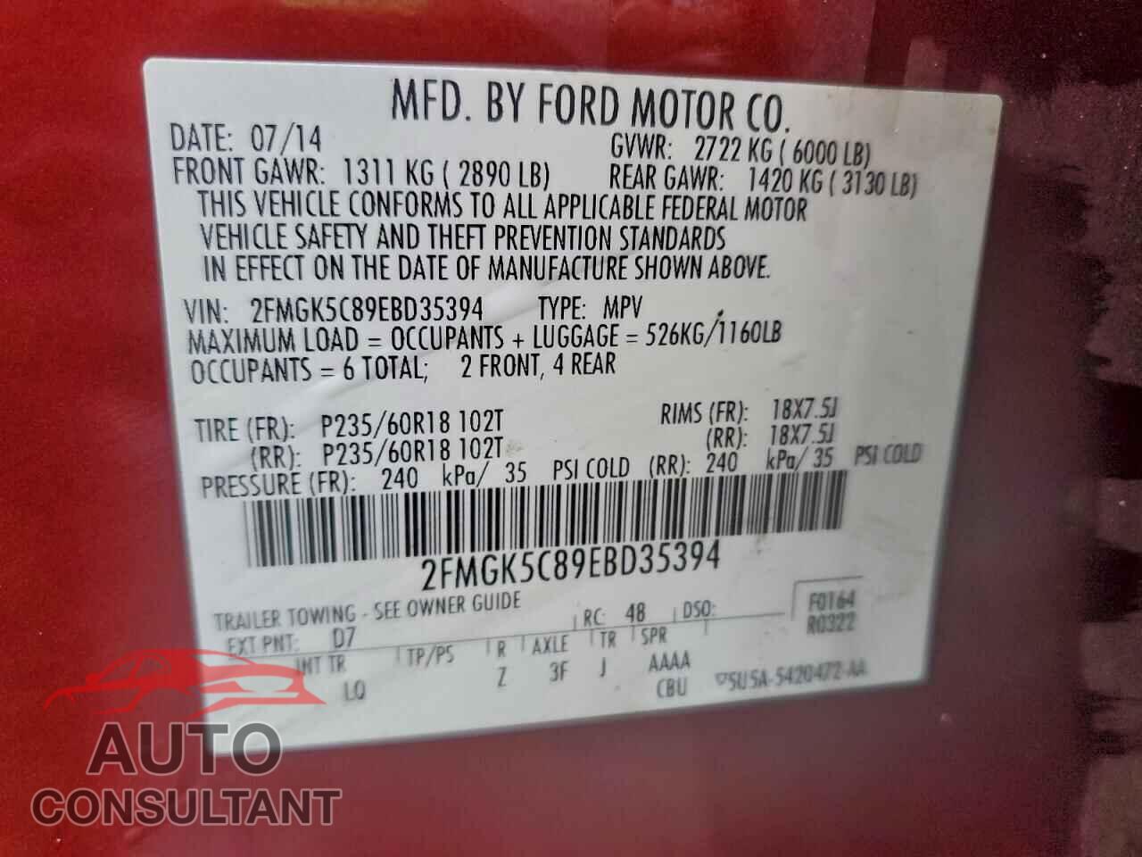 FORD FLEX 2014 - 2FMGK5C89EBD35394