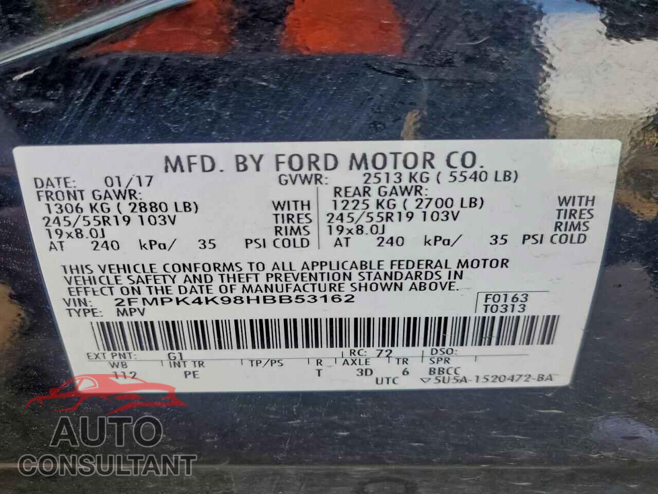 FORD EDGE 2017 - 2FMPK4K98HBB53162