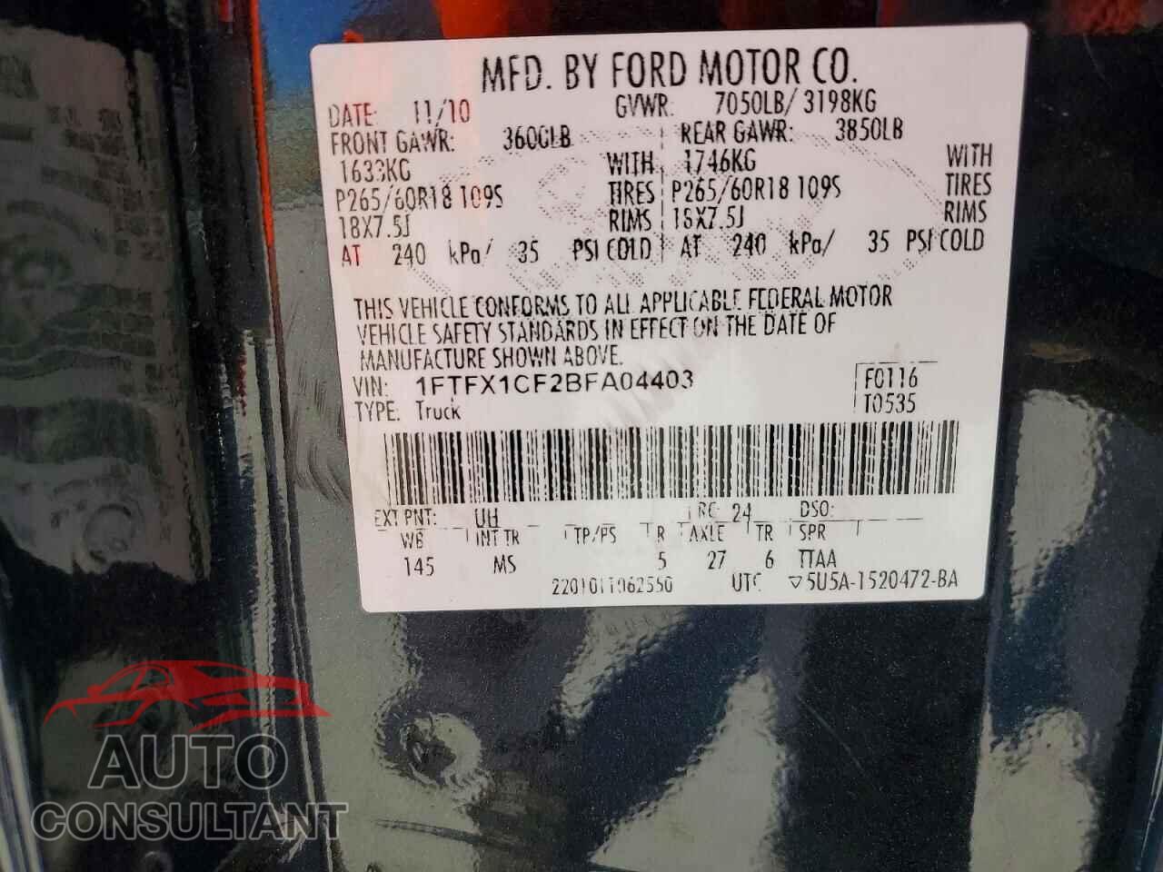 FORD F-150 2011 - 1FTFX1CF2BFA04403