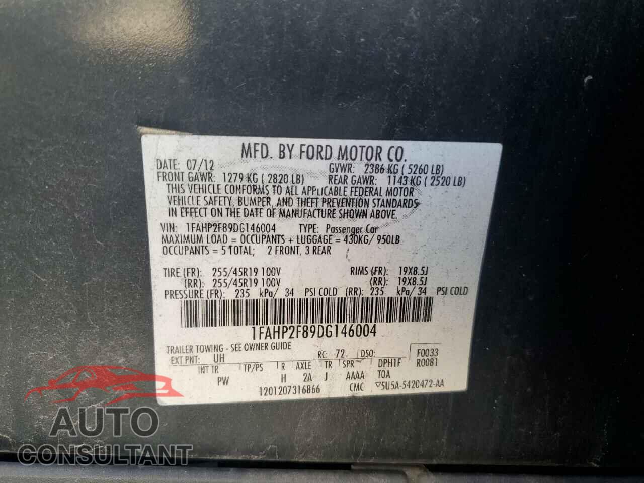 FORD TAURUS 2013 - 1FAHP2F89DG146004