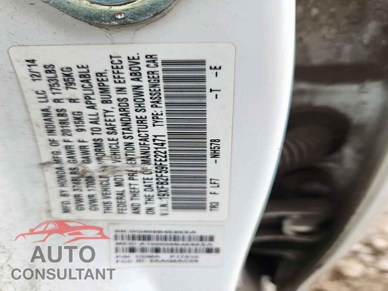 HONDA CIVIC 2015 - 19XFB2F59FE221471