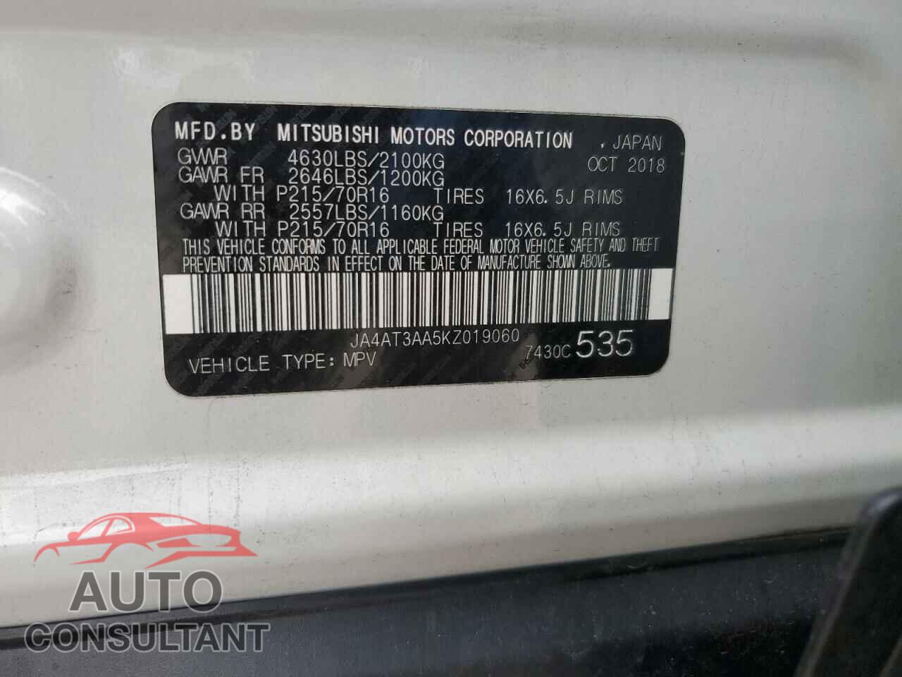 MITSUBISHI ECLIPSE 2019 - JA4AT3AA5KZ019060