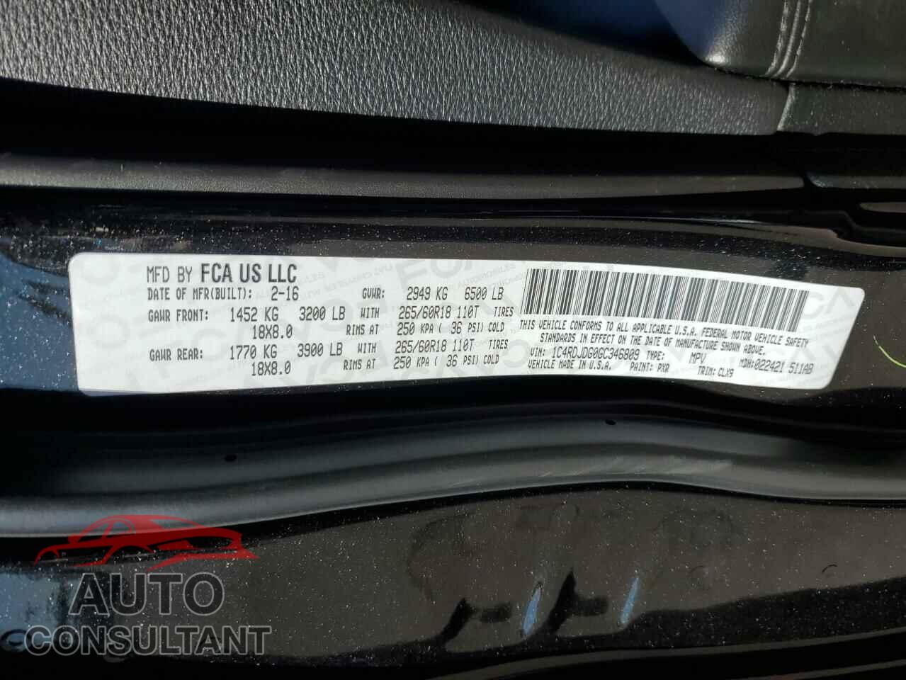 DODGE DURANGO 2016 - 1C4RDJDG0GC346809