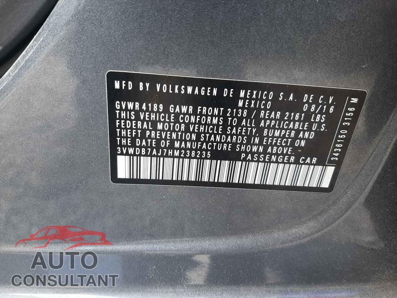 VOLKSWAGEN JETTA 2017 - 3VWDB7AJ7HM238235