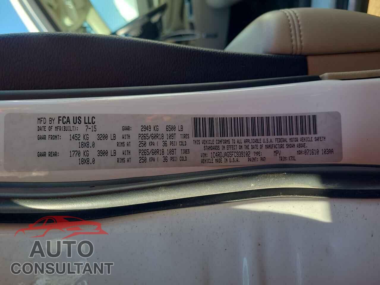 DODGE DURANGO 2015 - 1C4RDJAG5FC939102