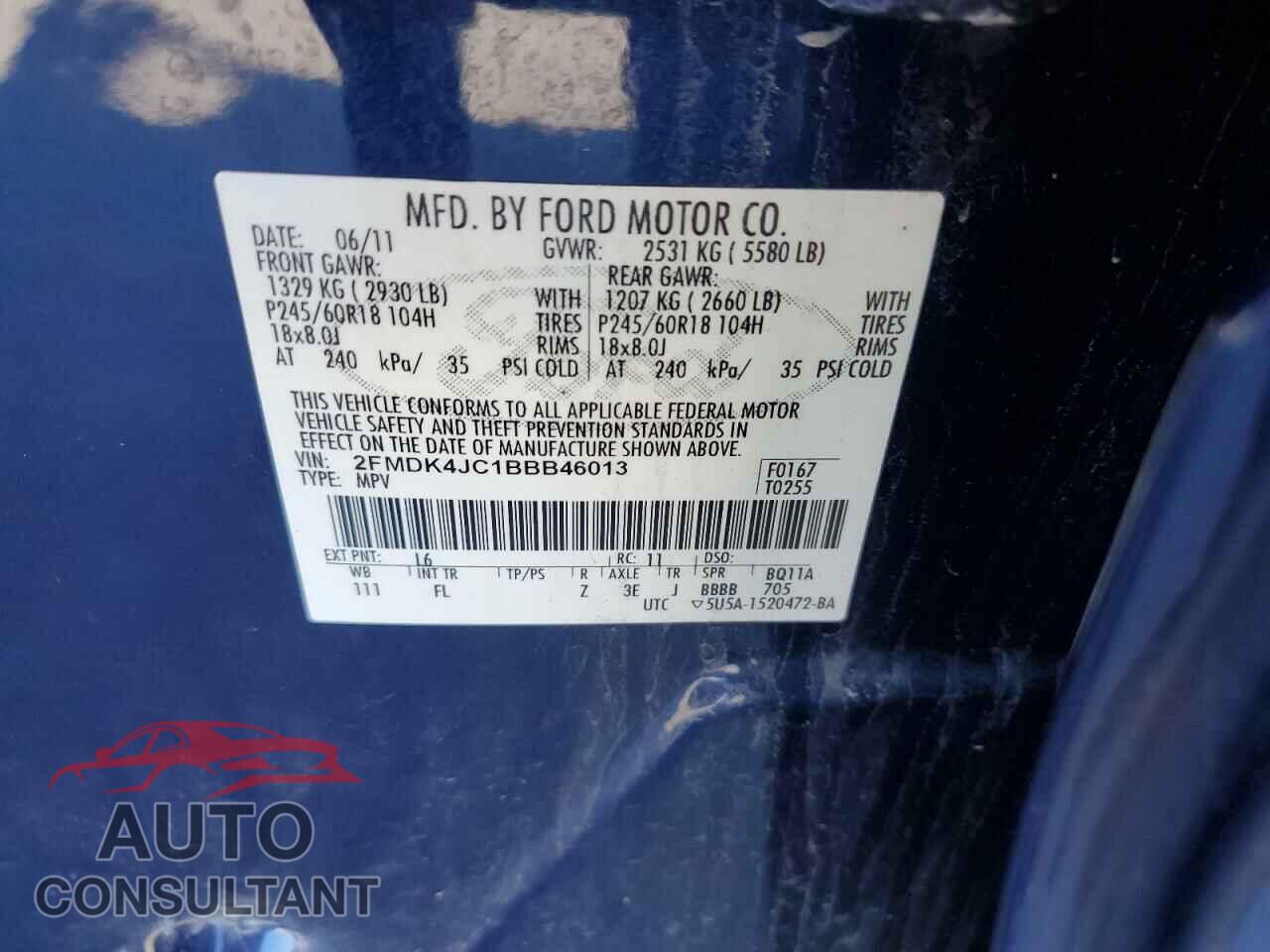 FORD EDGE 2011 - 2FMDK4JC1BBB46013
