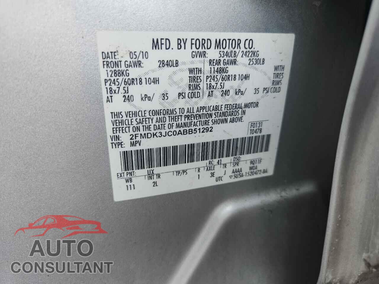 FORD EDGE 2010 - 2FMDK3JC0ABB51292