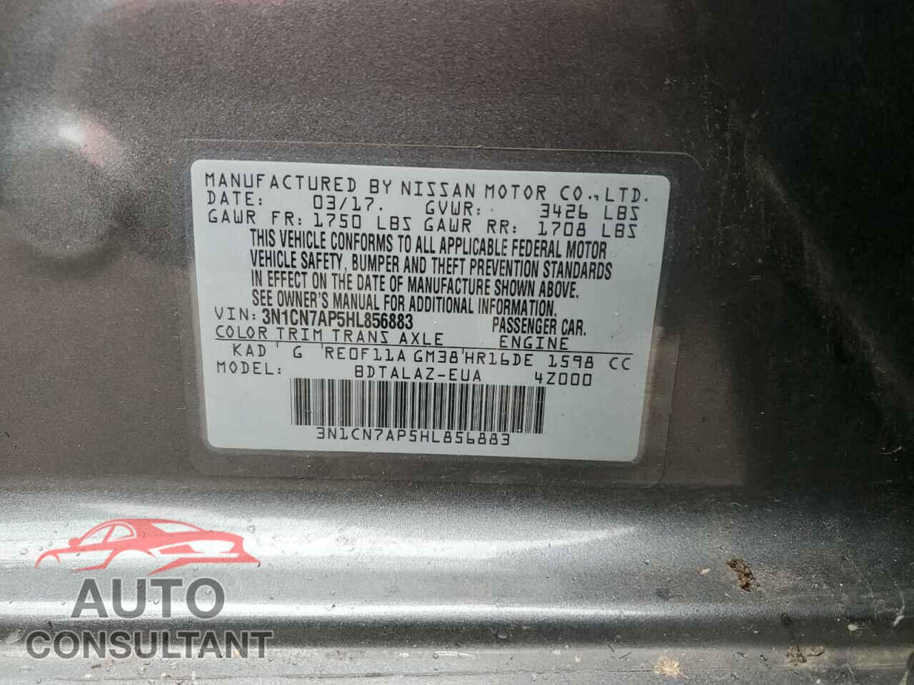 NISSAN VERSA 2017 - 3N1CN7AP5HL856883