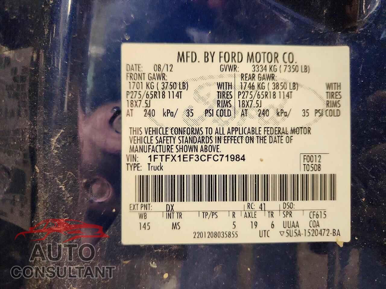 FORD F150 2012 - 1FTFX1EF3CFC71984