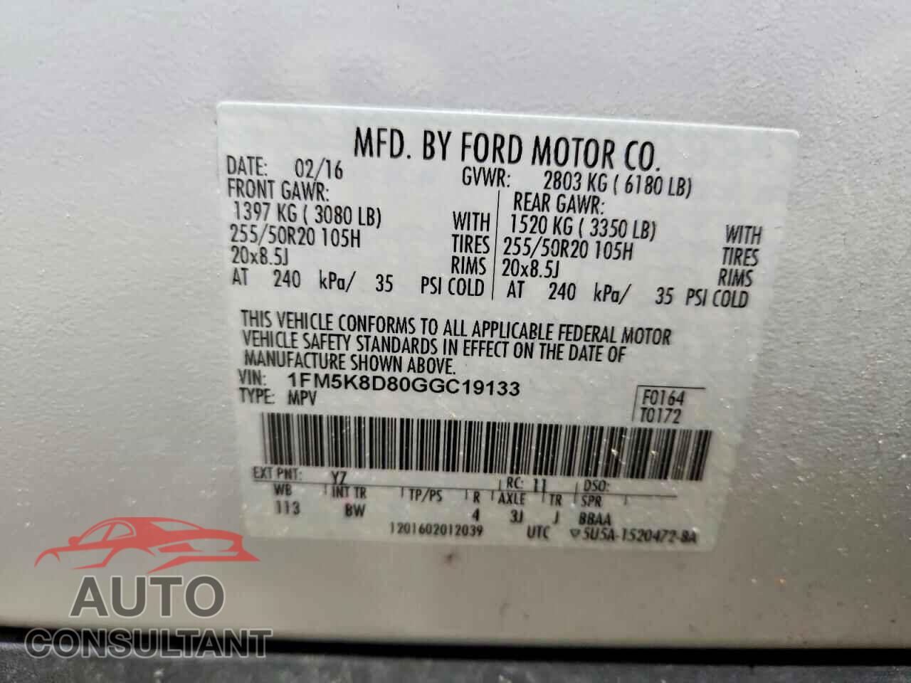 FORD EXPLORER 2016 - 1FM5K8D80GGC19133