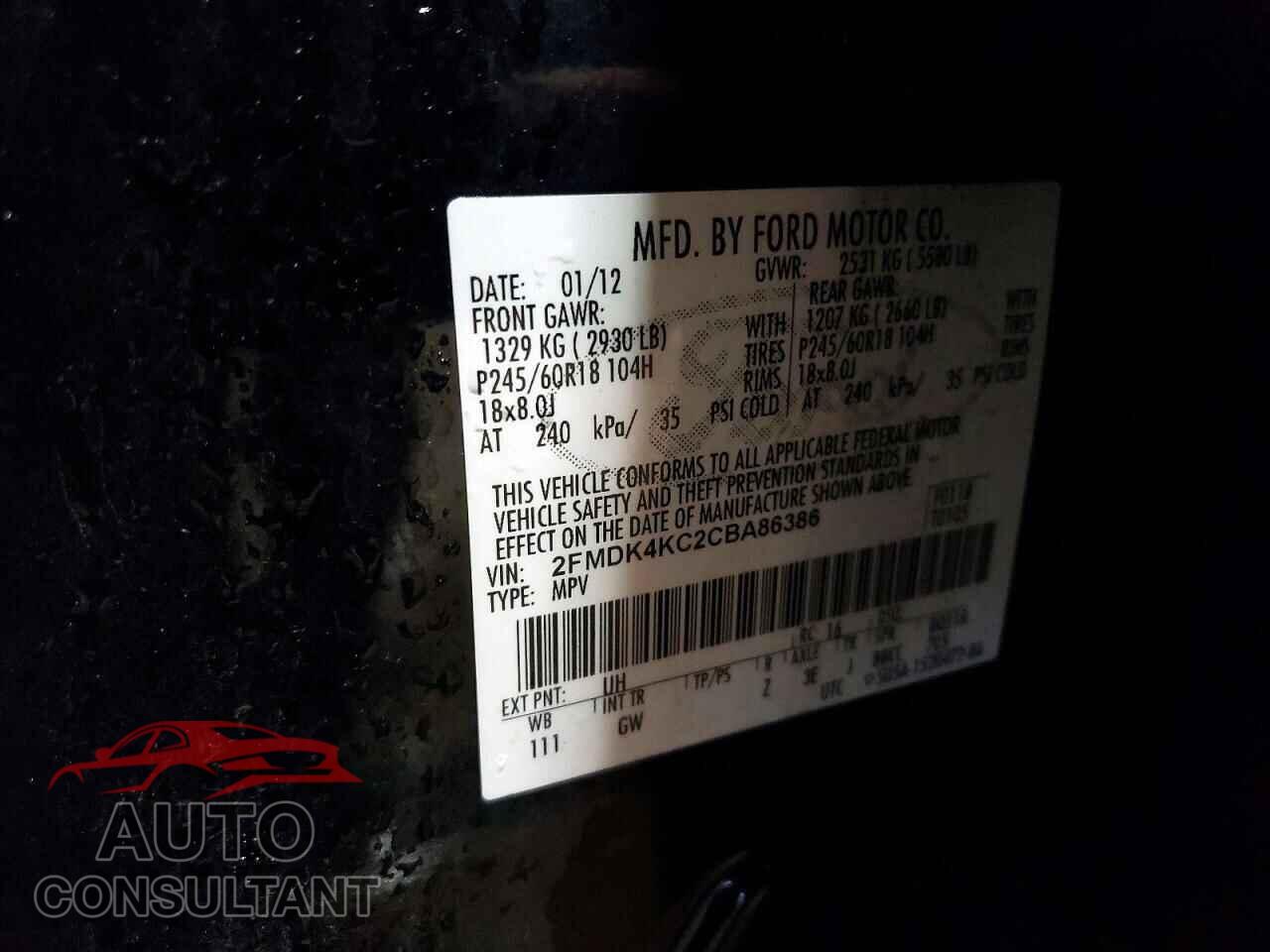FORD EDGE 2012 - 2FMDK4KC2CBA86386