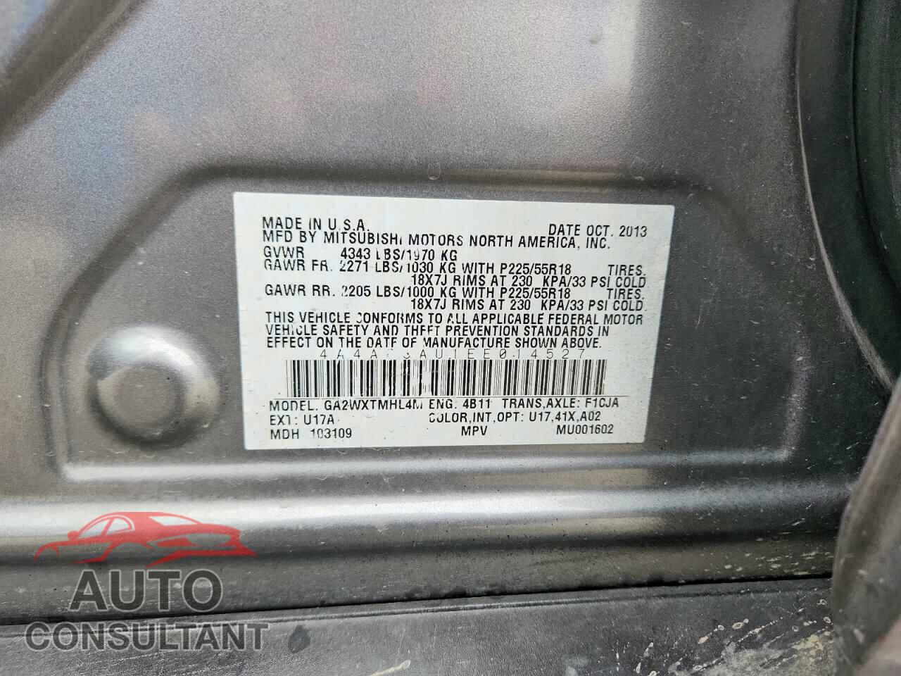 MITSUBISHI OUTLANDER 2014 - 4A4AP3AU1EE014527