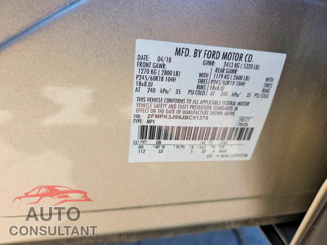 FORD EDGE 2018 - 2FMPK3J99JBC01379