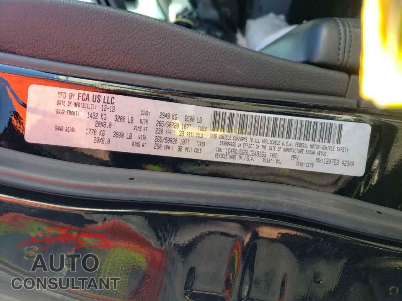 DODGE DURANGO 2020 - 1C4RDJDG5LC249163