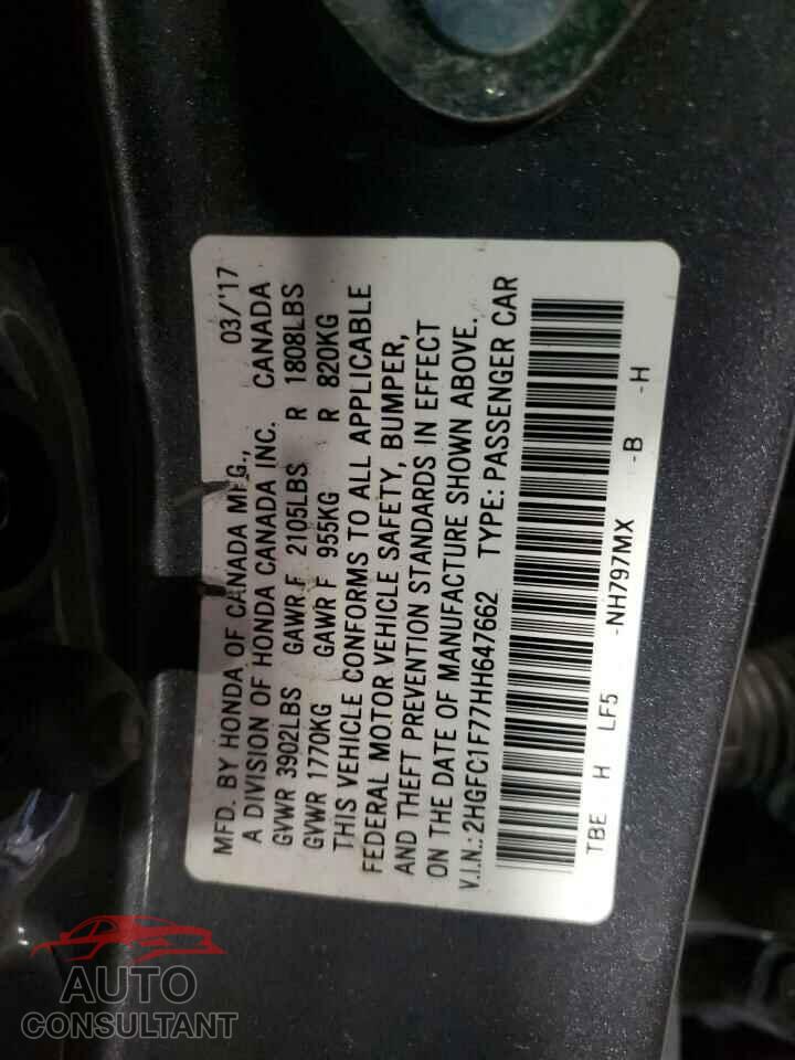 HONDA CIVIC 2017 - 2HGFC1F77HH647662