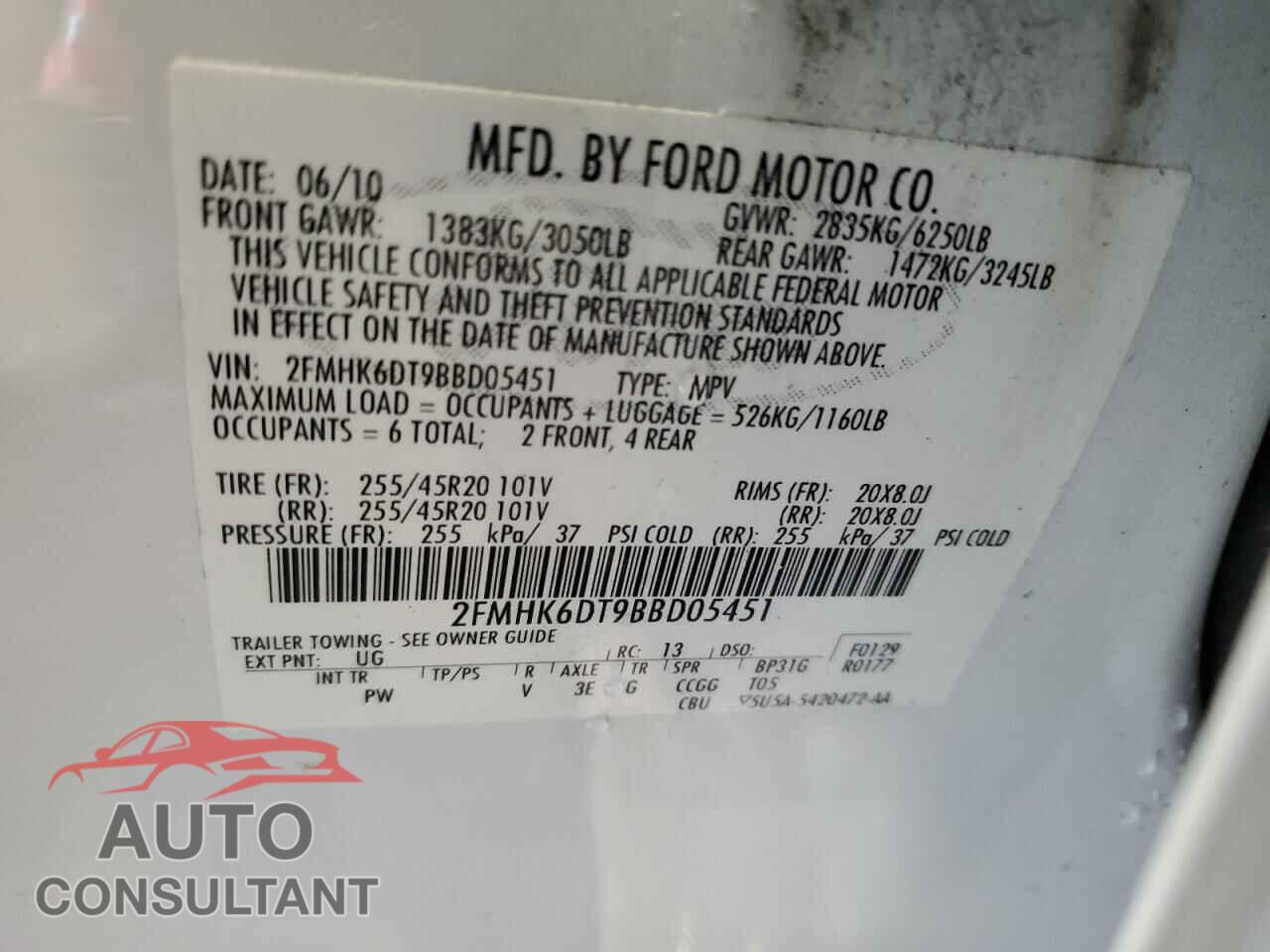 FORD FLEX 2011 - 2FMHK6DT9BBD05451