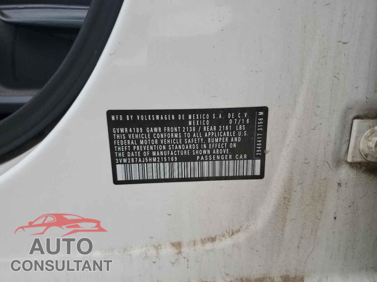 VOLKSWAGEN JETTA 2017 - 3VW2B7AJ5HM215169