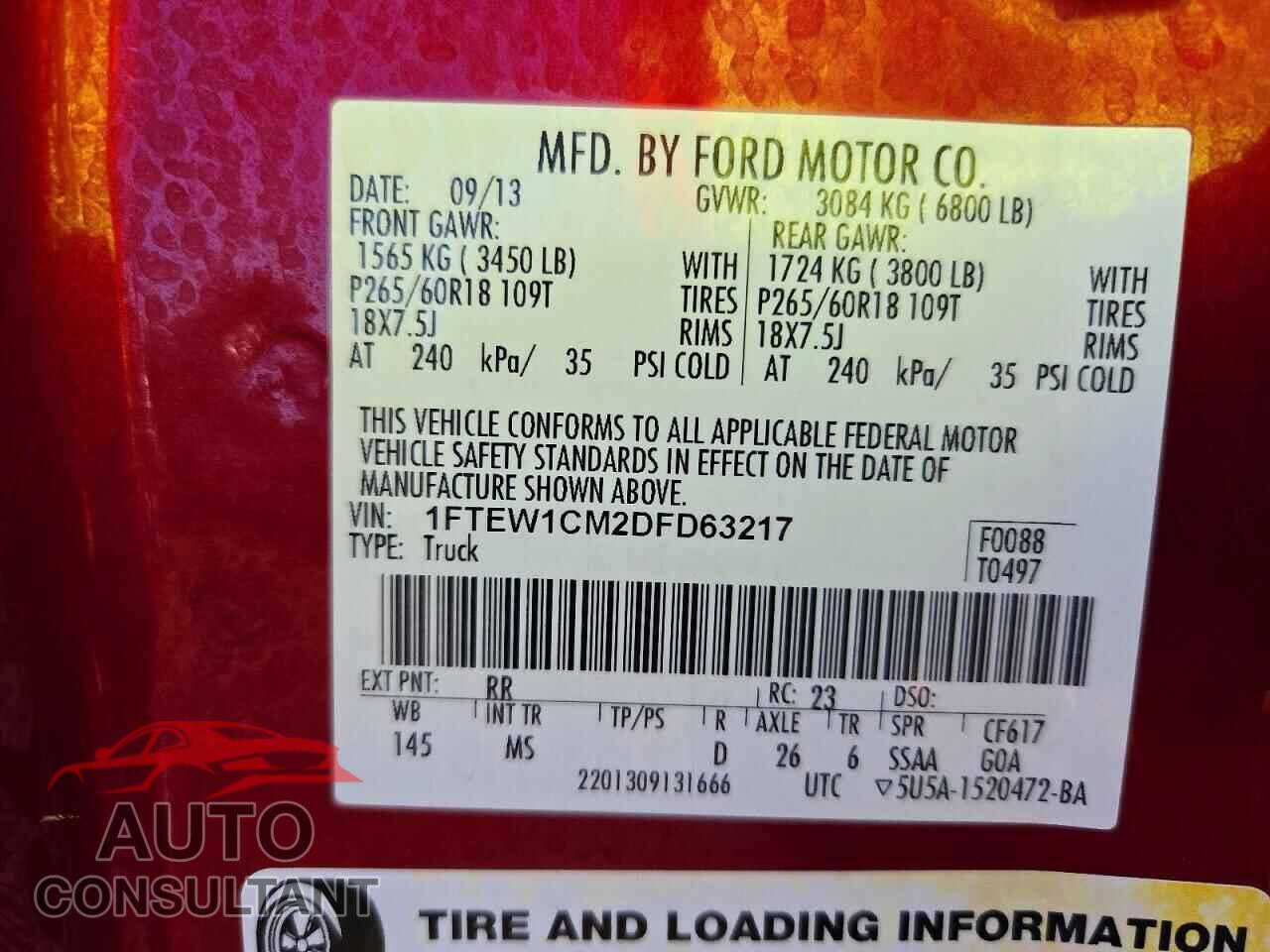 FORD F150 2013 - 1FTEW1CM2DFD63217