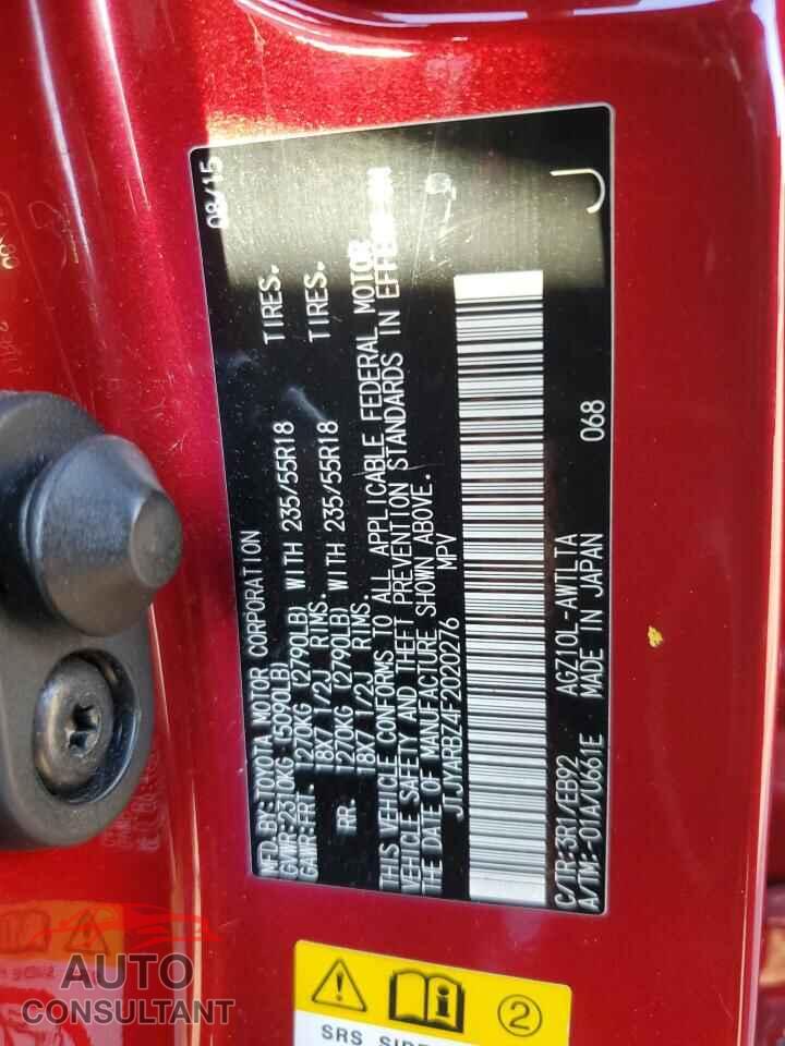 LEXUS NX 2015 - JTJYARBZ4F2020276