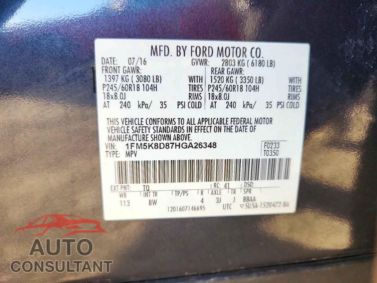 FORD EXPLORER 2017 - 1FM5K8D87HGA26348