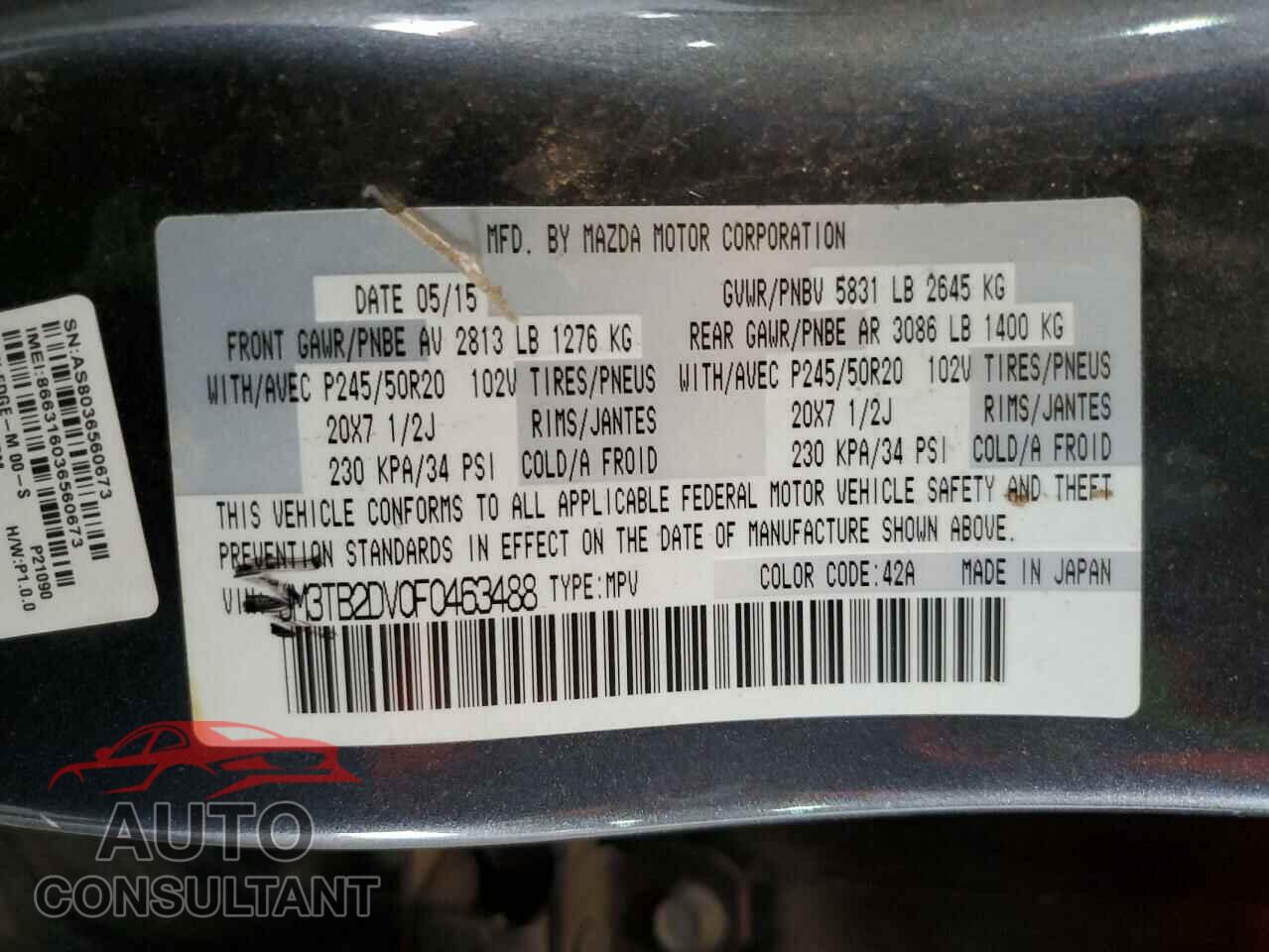 MAZDA CX-9 2015 - JM3TB2DV0F0463488