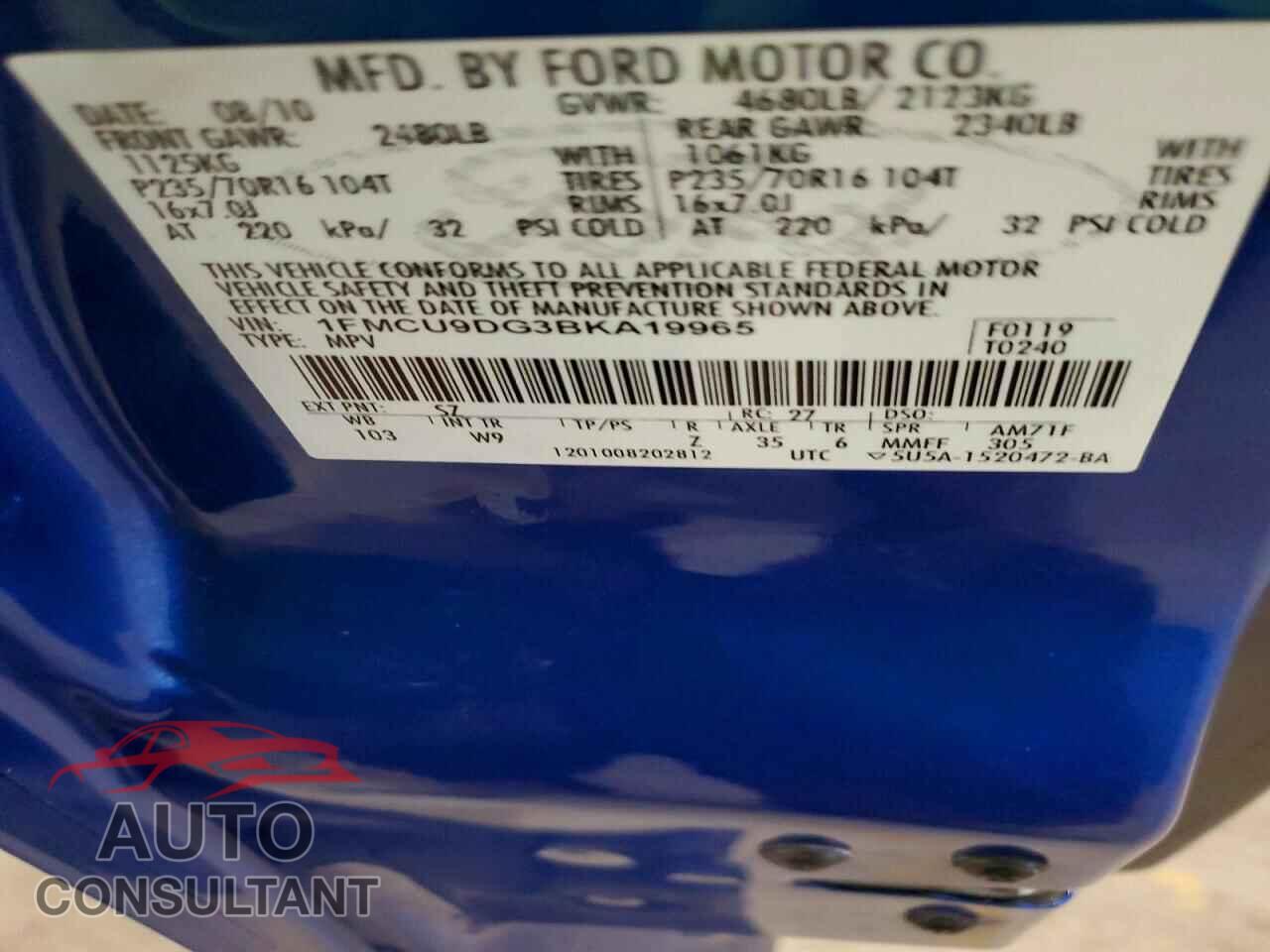 FORD ESCAPE 2011 - 1FMCU9DG3BKA19965