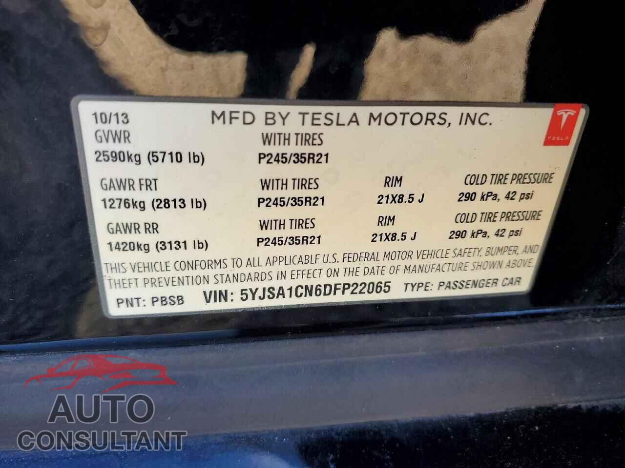 TESLA MODEL S 2013 - 5YJSA1CN6DFP22065