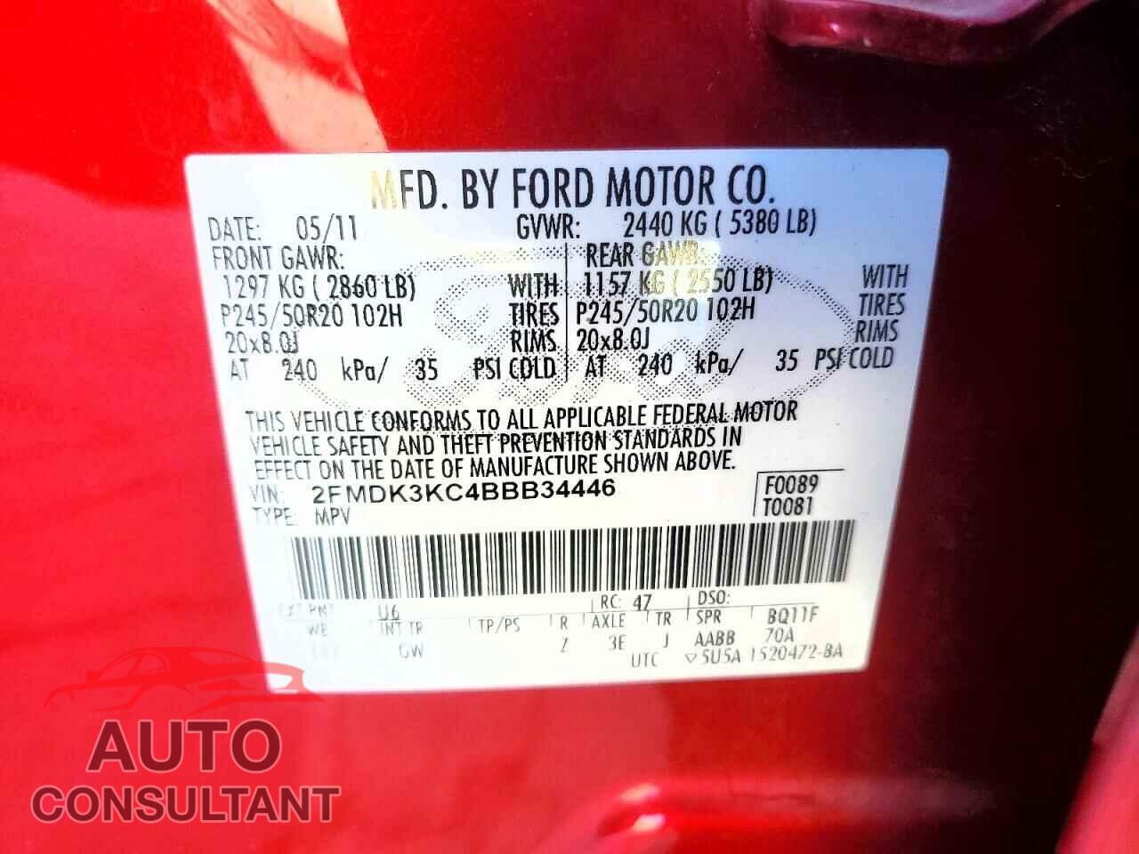FORD EDGE 2011 - 2FMDK3KC4BBB34446