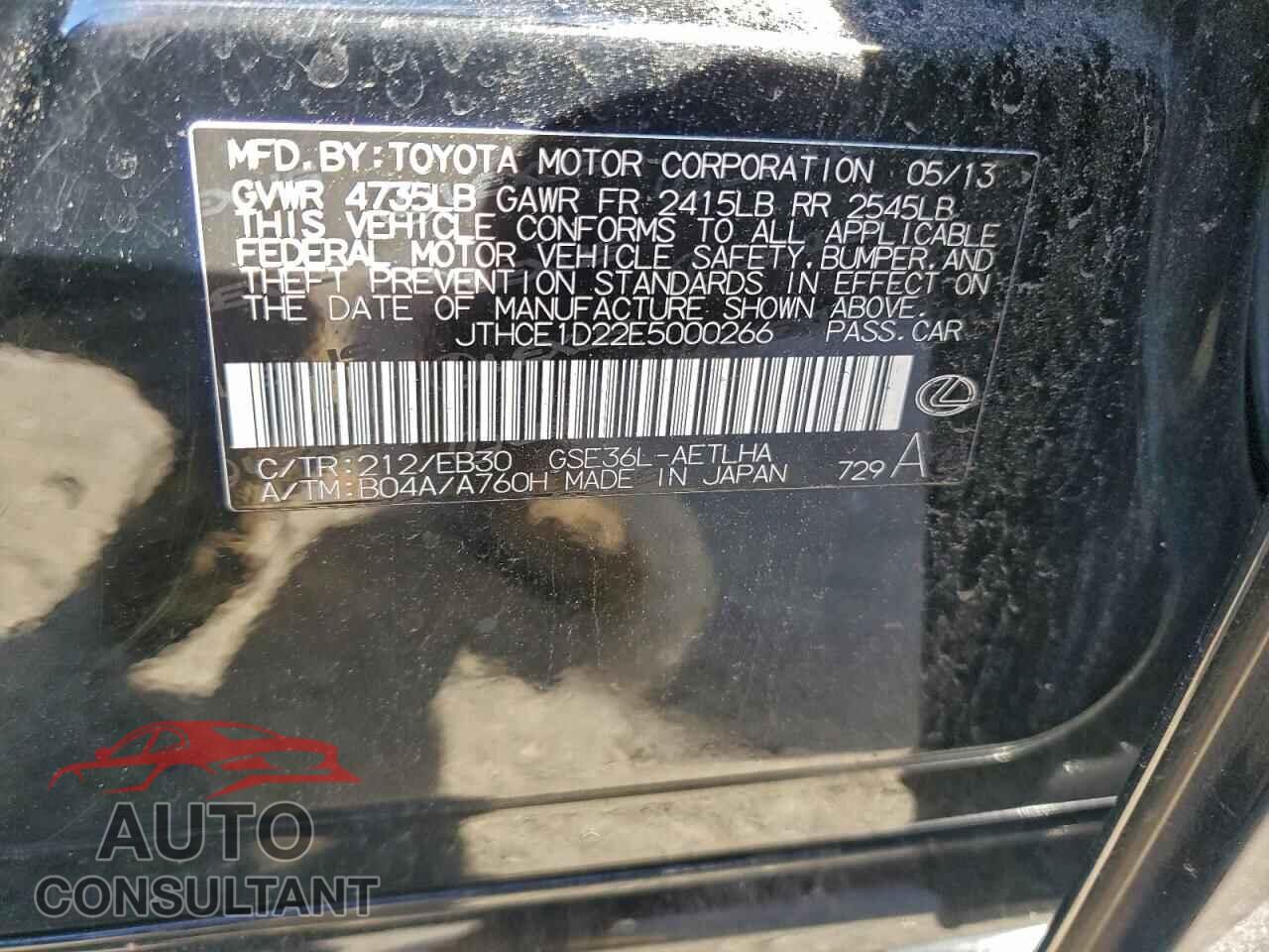 LEXUS IS 2014 - JTHCE1D22E5000266