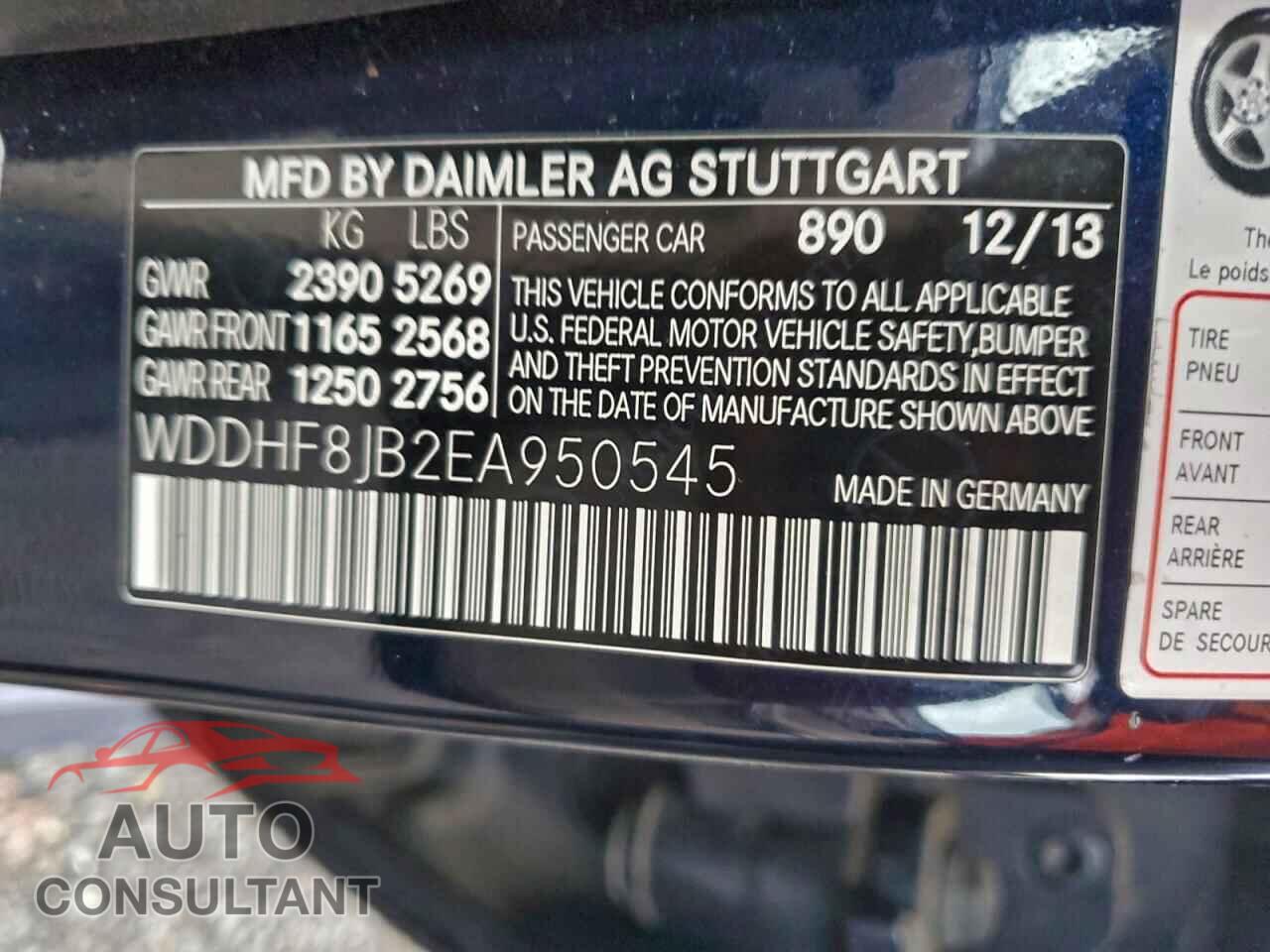 MERCEDES-BENZ E-CLASS 2014 - WDDHF8JB2EA950545