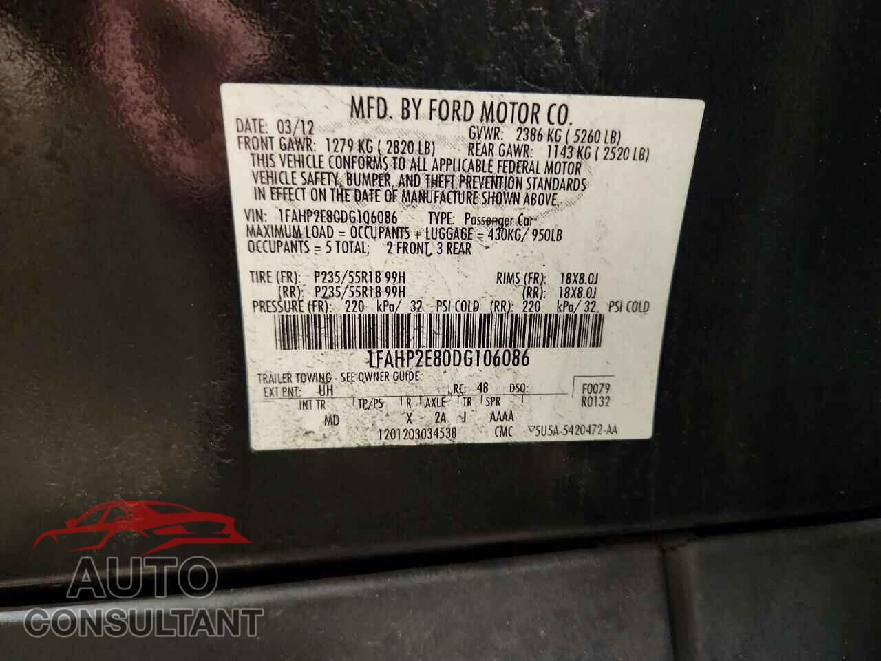 FORD TAURUS 2013 - 1FAHP2E80DG106086