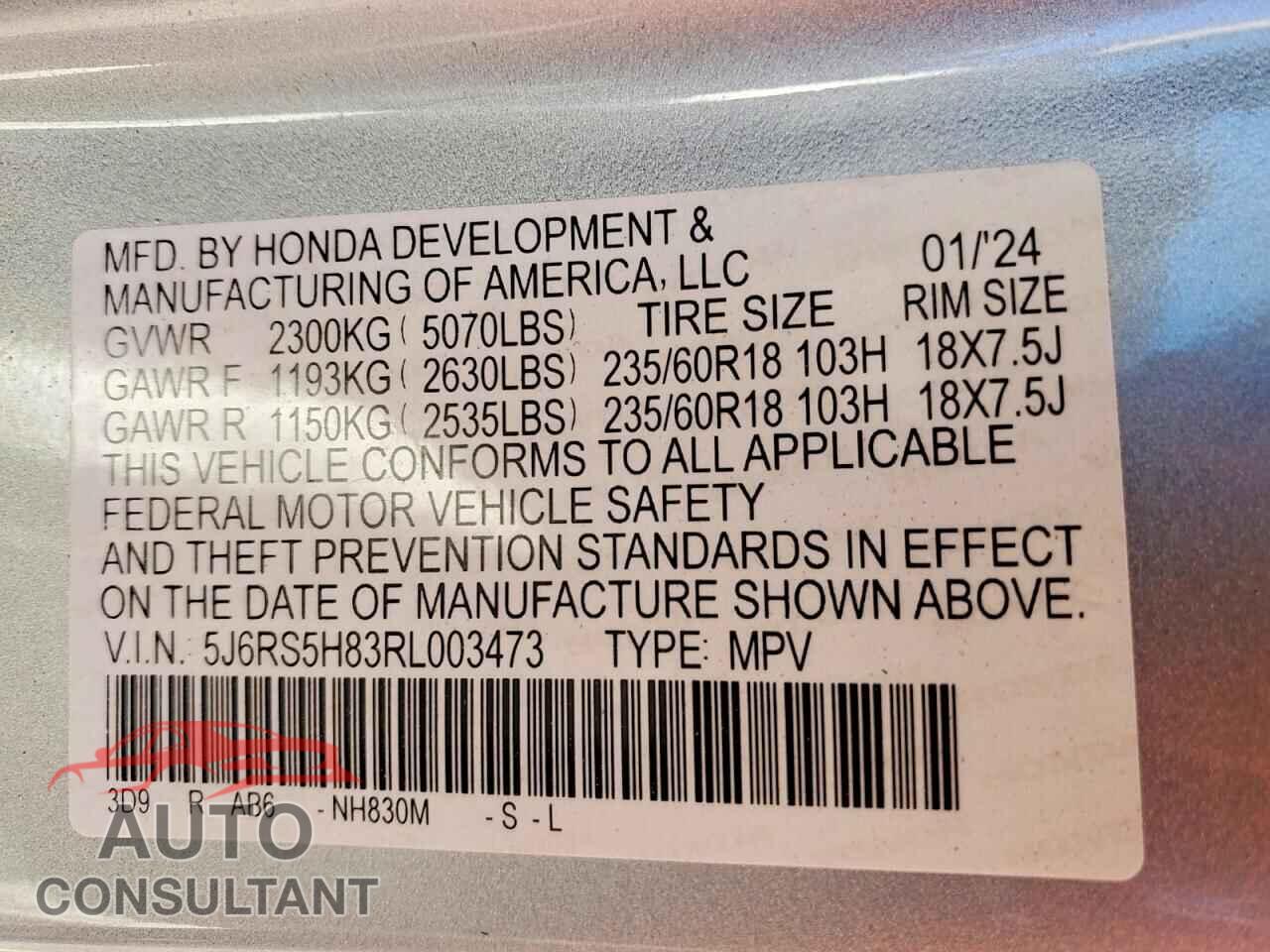HONDA CRV 2024 - 5J6RS5H83RL003473