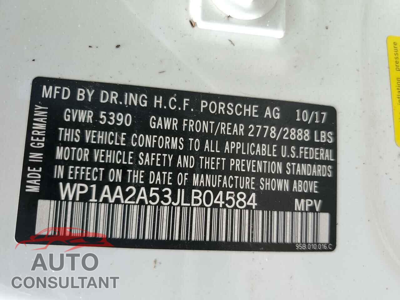 PORSCHE MACAN 2018 - WP1AA2A53JLB04584