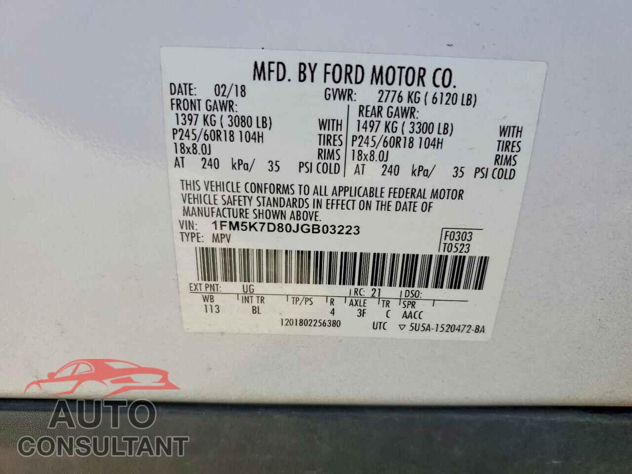 FORD EXPLORER 2018 - 1FM5K7D80JGB03223