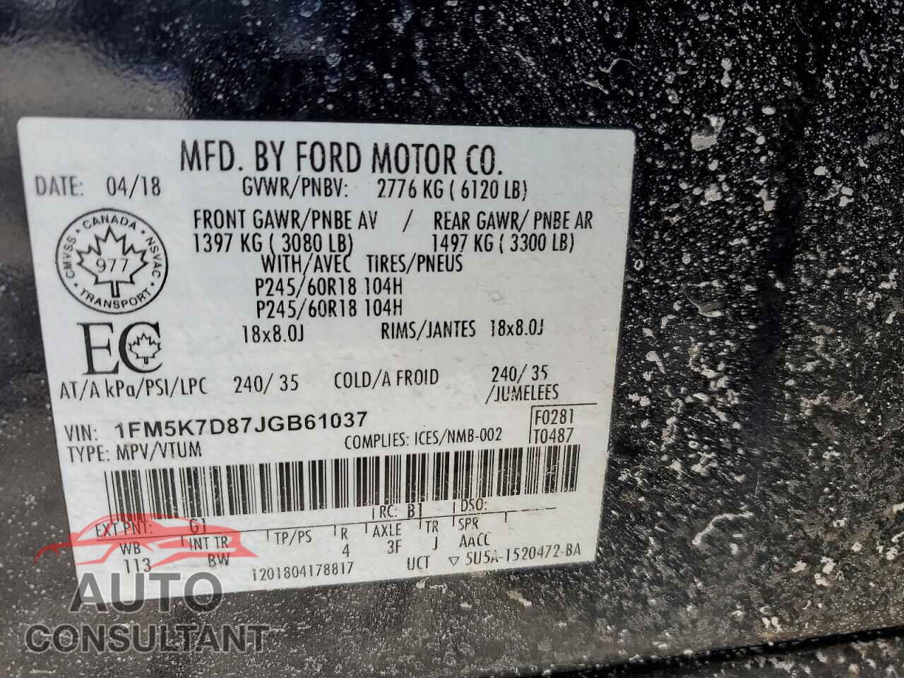 FORD EXPLORER 2018 - 1FM5K7D87JGB61037