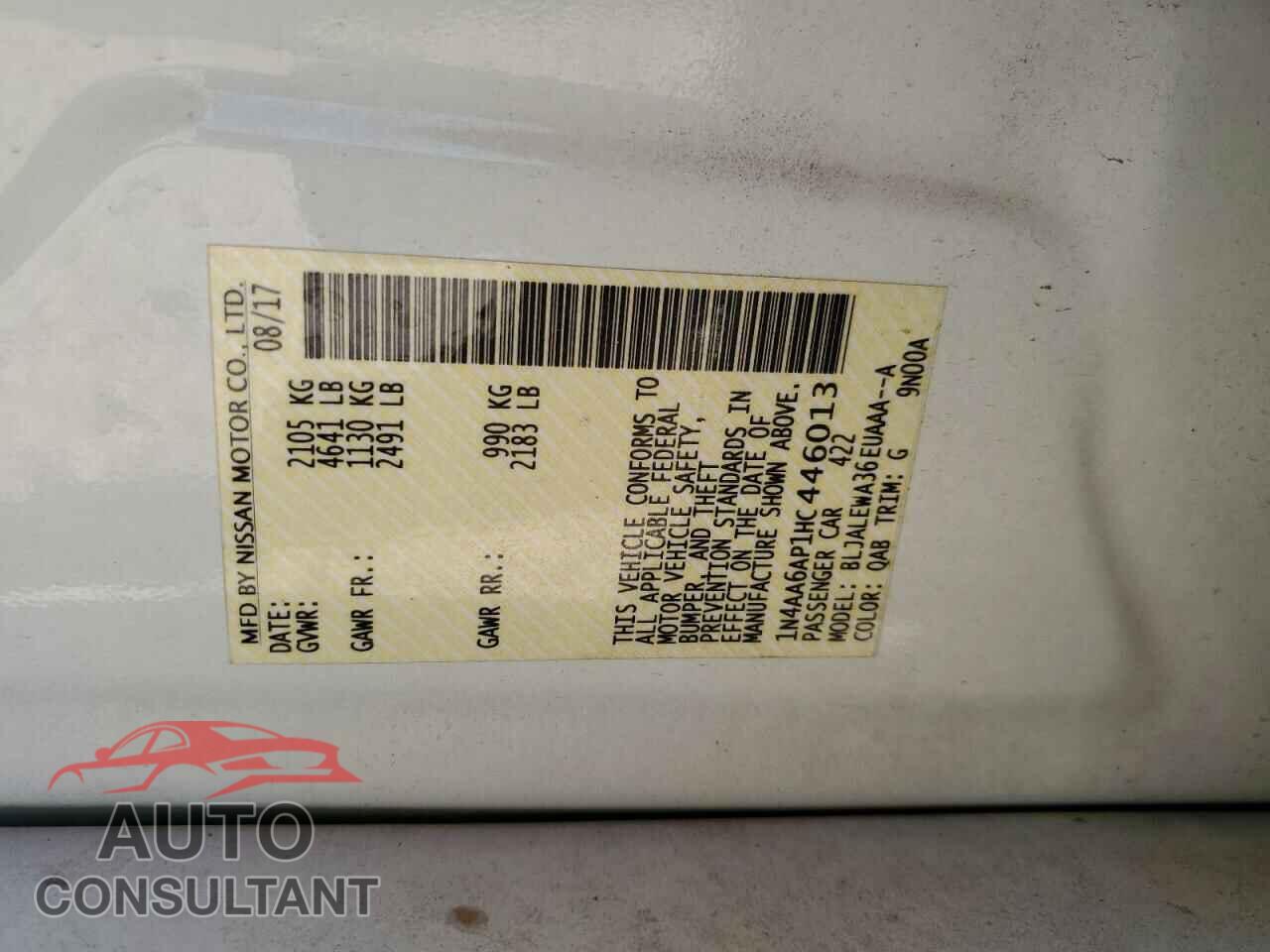 NISSAN MAXIMA 2017 - 1N4AA6AP1HC446013