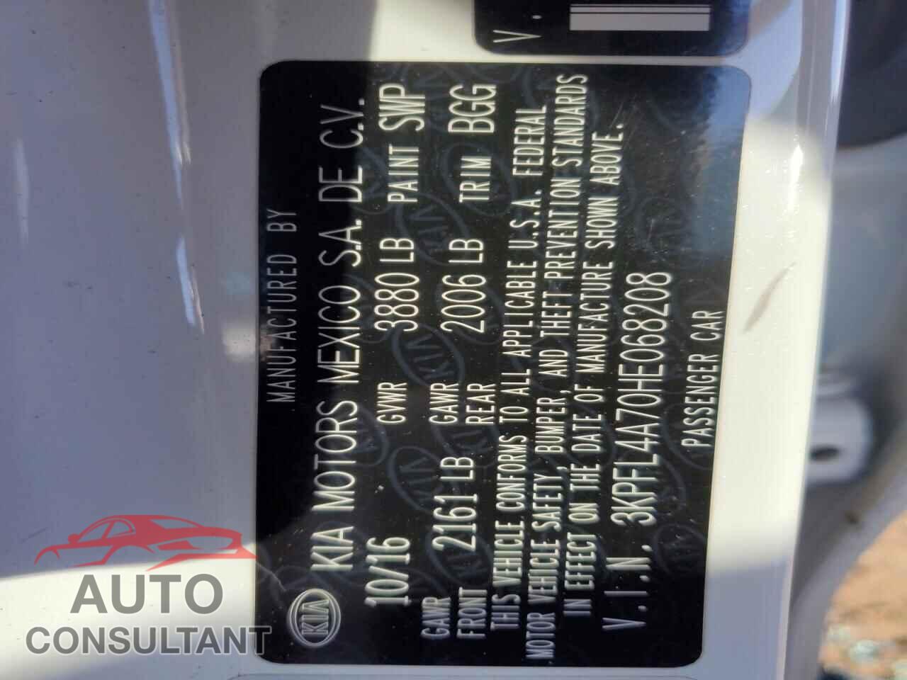 KIA FORTE 2017 - 3KPFL4A70HE068208