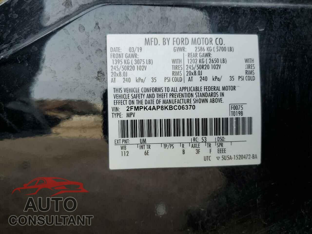 FORD EDGE 2019 - 2FMPK4AP8KBC06370