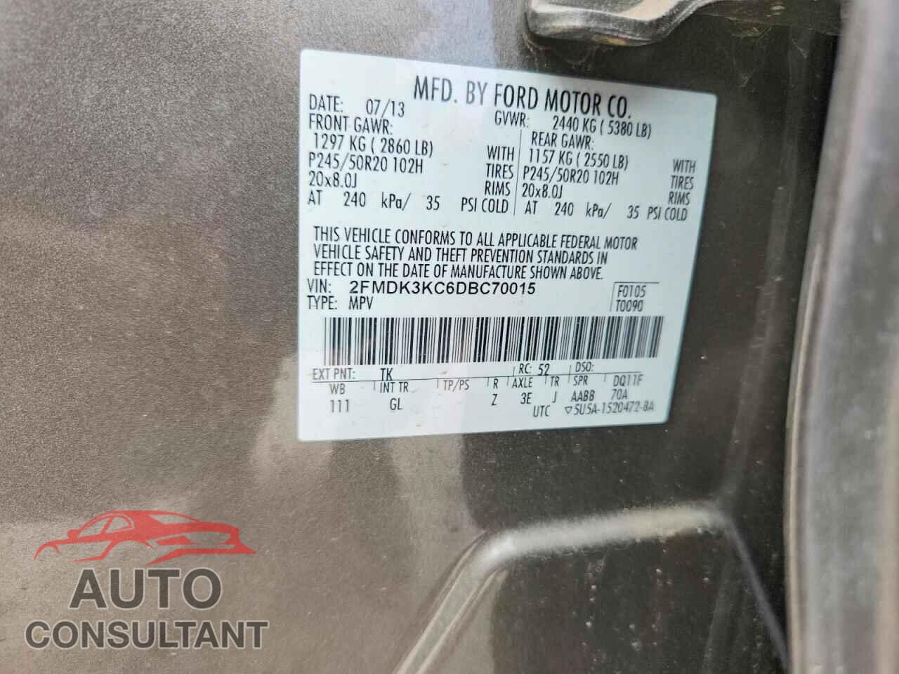FORD EDGE 2013 - 2FMDK3KC6DBC70015