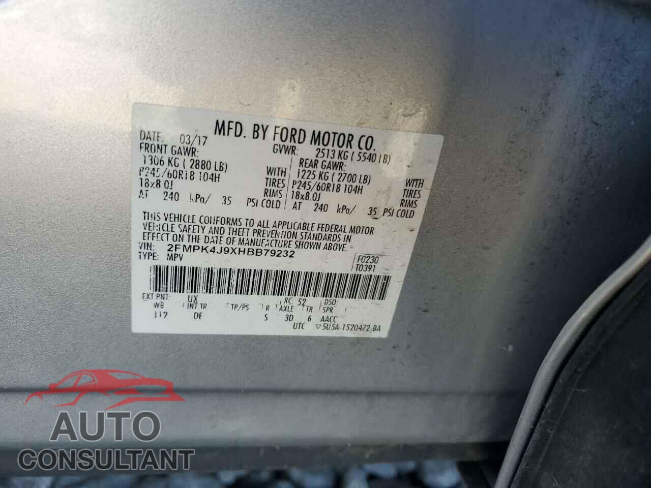 FORD EDGE 2017 - 2FMPK4J9XHBB79232