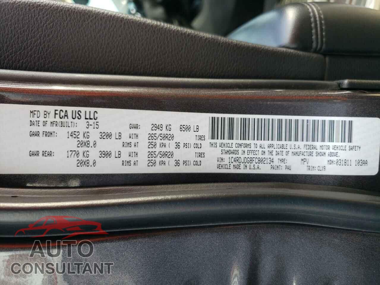 DODGE DURANGO 2015 - 1C4RDJDG8FC802134